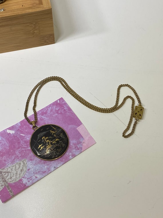 Rare Anita Damascene Japanese Gold Necklace w/ Pen