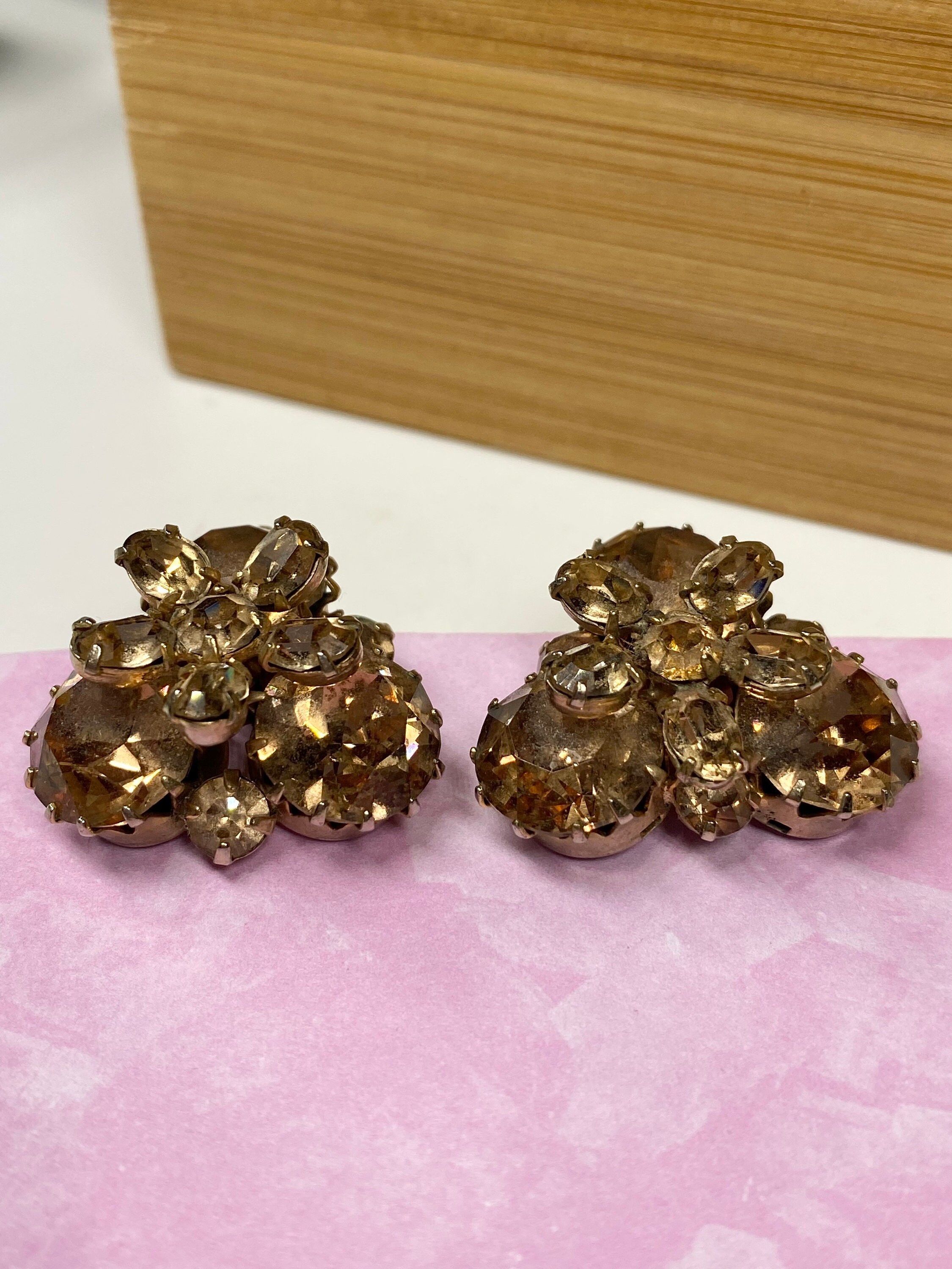 Vintage Gold Toned Rhinestone Jewel Sherman Clipon Earrings Etsy