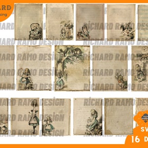 Alice in Wonderland writing papers, Alice writing paper, vintage Alice stationery, junk journal paper, ledger paper, digital download