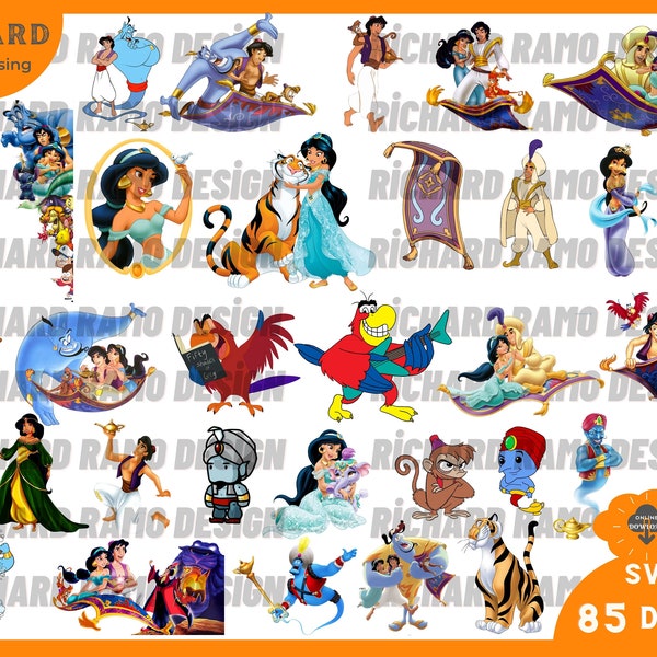 Aladdin Jasmine SVG PNG Clipart Layered files for Cricut cut print Silhouette Instant Digital Download Clipart sublimation Genie Princess