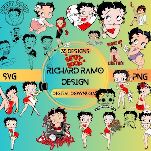 Pacote Betty Boop SVG, Betty Boop em camadas, SVG, corte fácil, estampa de camiseta Betty Boop Png, arquivo de corte Cricut, silhueta, 35 designs, download digital