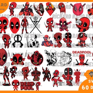 60 Deadpool/Svg Bundle, Deadpool Png, Deadpool Cricut, Silhouette Clipart Digitaler Vektor geschnitten Datei, Instant Download, SVG