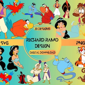 Aladdin SVG, Aladdin Clipart, Jasmine SVG, Princess Clipart for Aladdin Birthdays and Crafts, 20 Designs , Digital Dowload