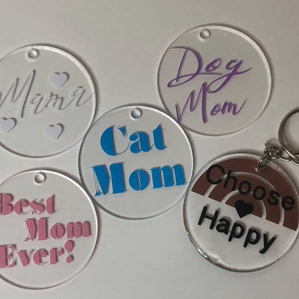 Round 2" Acrylic Keychains Keyring w/ Tassel | Mother/Father Gift | Pet Parent Gift | Fur Babies |Dog Cat Mom, Best Mom Ever, Mama, Happy