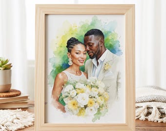 Custom Digital Watercolor Couple Portrait from Photo, Romantic Wedding Gift for Husband and Wife