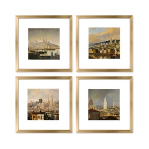 European Style Oil Painting of San Francisco, Digital Download, Wall Art, Square Set Of 4, Printable, Modern Decor.