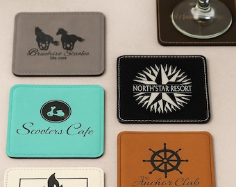 Engraved Leather Coaster Set: Custom Logo, Corporate Gift