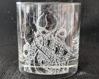 Frosted Octopus Whiskey Glass: Laser Engraved Nautical Drinkware
