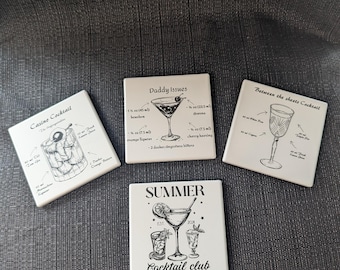 Cocktail Recipe Coasters: Laser Engraved Drink Recipes, Bar Decor