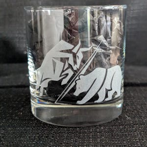 Stock Market Whiskey Glasses | Bull and Bear | Stock Market Trends | Investor Gifts | Finances