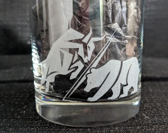 Bull and Bear Engraved Whiskey Glass: Stock Market Investor Gift