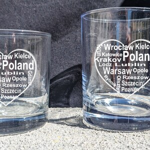Polish Whiskey Glass: Frosted Poland Cities Heart Design