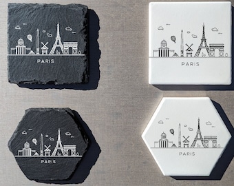 Paris Skyline Coasters | Modern Coasters | Slate Coasters | | Paris | Ceramic Coasters | Minimalist Coasters | Eiffel Tower | France