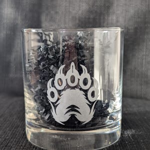 Engraved Bear Claw Whiskey Glass: Outdoorsman Gift
