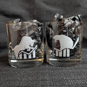 Stock Market Whiskey Glasses | Bull and Bear | Stock Market Trends | Investor Gifts | Finances