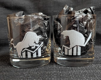 Bull and Bear Frosted Whiskey Glass: Investor Gift