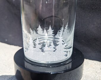 Forest Landscape Engraved Whiskey Glass: Full Wrap Design, Personalized Drinkware