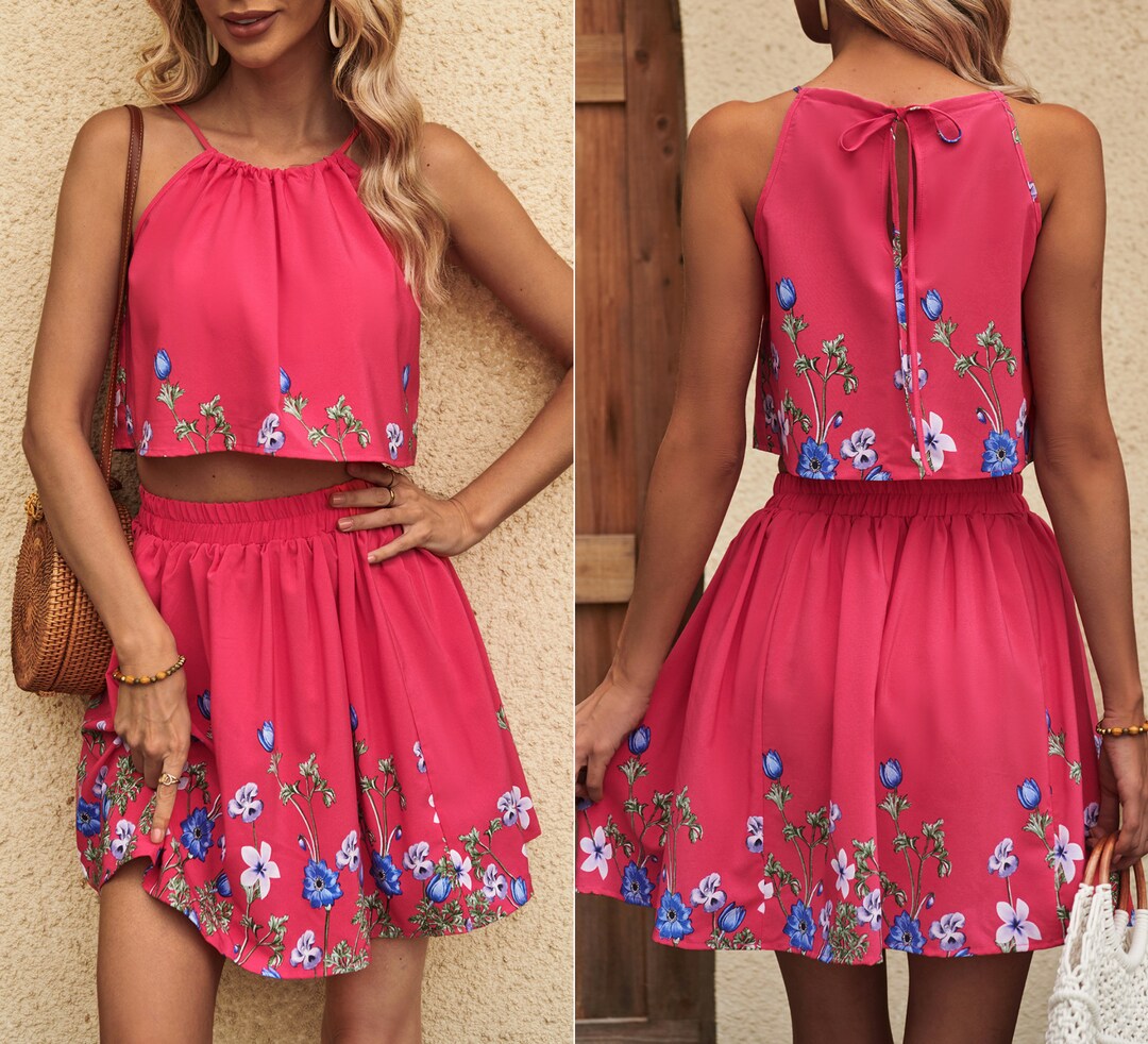 Floral Cami Top Skirt Set Halter Sleeveless Women Top Skirt Etsy