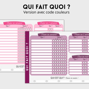 Planning des tâches ménagères, PDF à télécharger et imprimer Organisez et répartissez les tâches entre les membres de la famille, 8 couleurs image 4