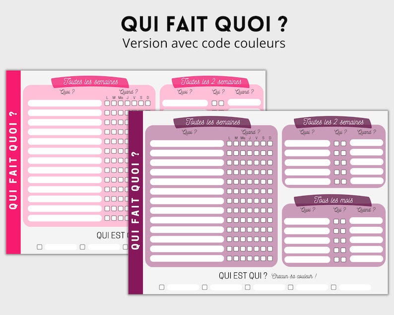 Planning des tâches ménagères, PDF à télécharger et imprimer Organisez et répartissez les tâches entre les membres de la famille, 8 couleurs image 4