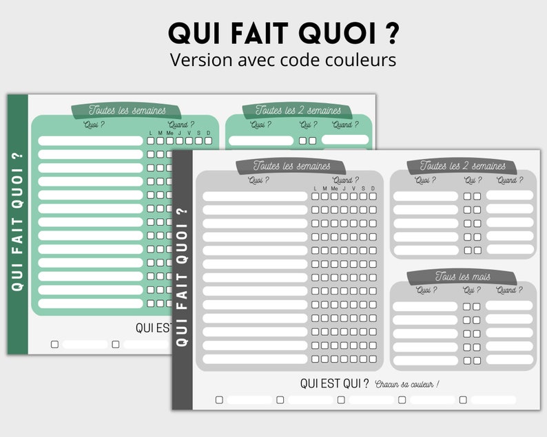 Planning des tâches ménagères, PDF à télécharger et imprimer Organisez et répartissez les tâches entre les membres de la famille, 8 couleurs image 6