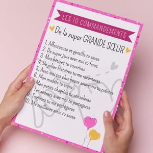 10 commandements Super Grande Soeur, à télécharger et à imprimer, à offrir à la future grande soeur !