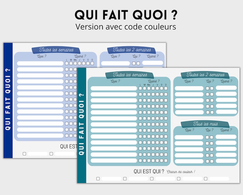 Planning des tâches ménagères, PDF à télécharger et imprimer Organisez et répartissez les tâches entre les membres de la famille, 8 couleurs image 3