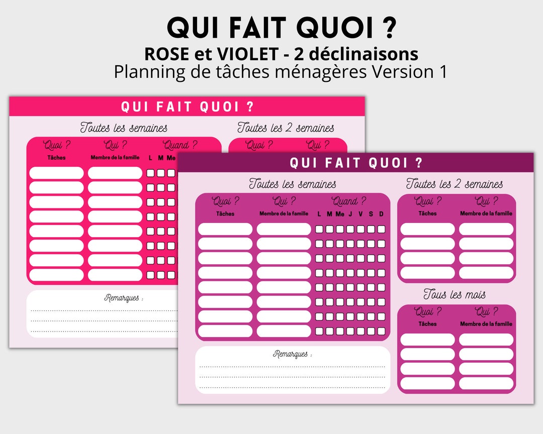 Planning des tâches ménagères, PDF à télécharger et à imprimer, Organisez et répartissez les
