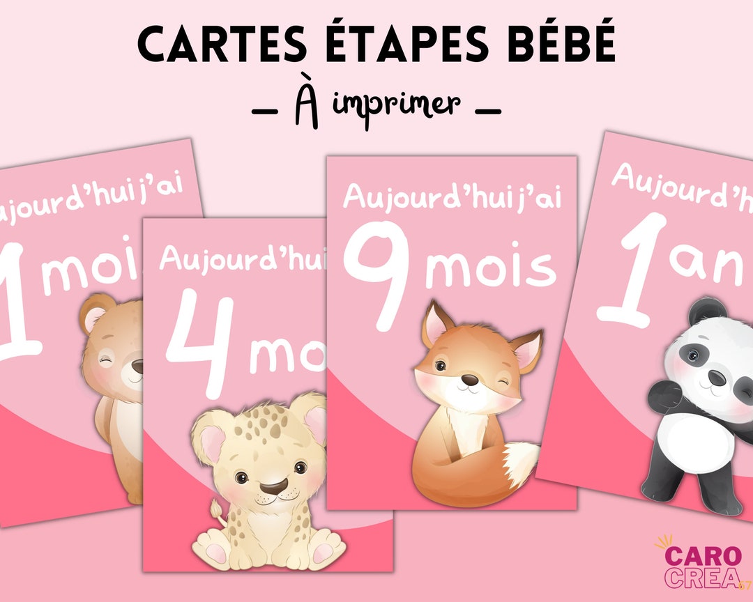 Cartes étapes bébé, PDF à télécharger avec 12 cartes à imprimer, thème