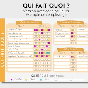 Planning des tâches ménagères, PDF à télécharger et imprimer Organisez et répartissez les tâches entre les membres de la famille, 8 couleurs image 2