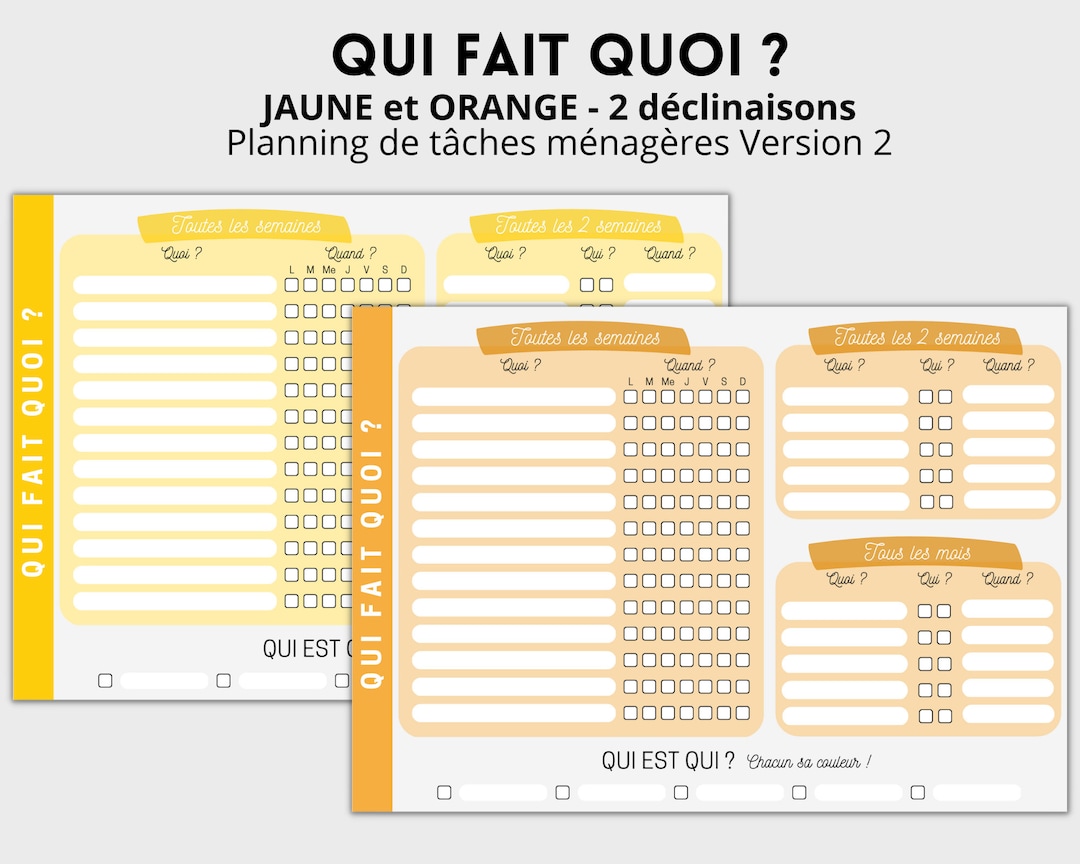Planning des tâches ménagères, PDF à télécharger et à imprimer