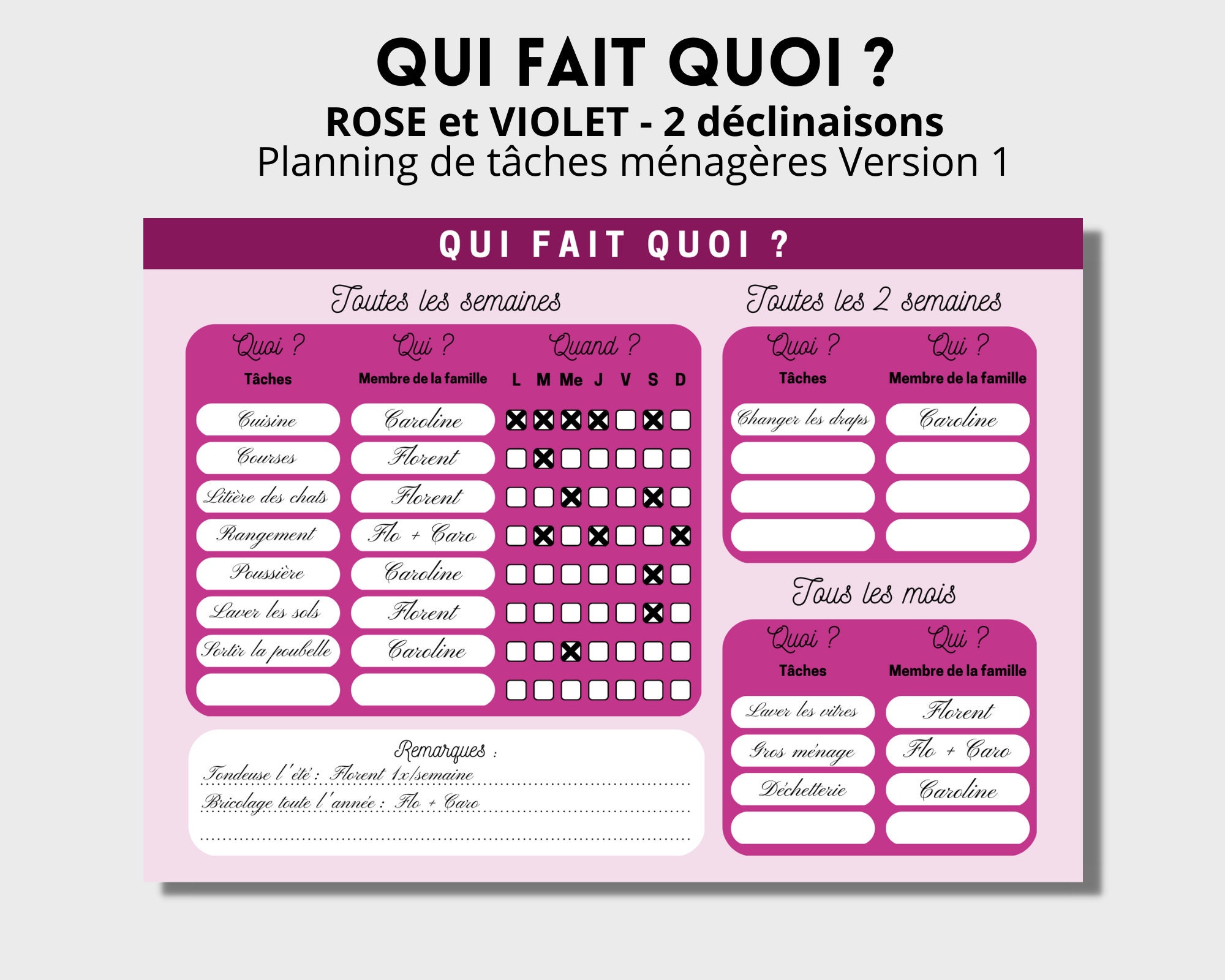 Planning des tâches ménagères, PDF à télécharger et à imprimer