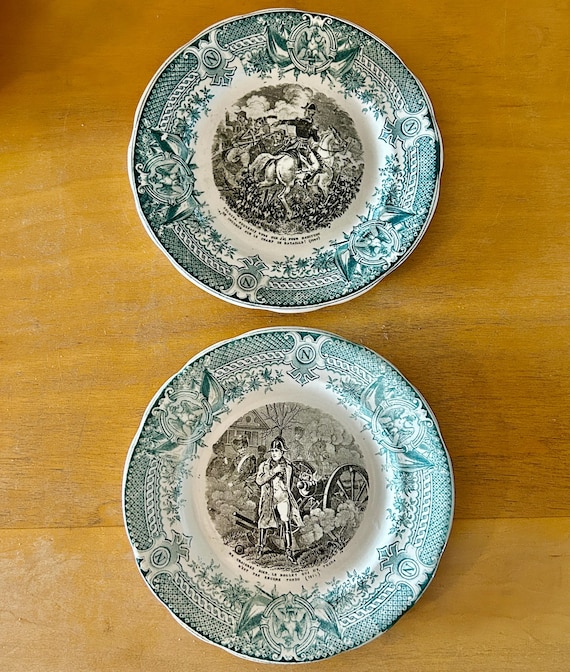 Pair of French Sarreguemines Napoleon Teal and Black Plates - Etsy