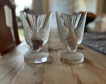 Lalique France Crystal Hirondelle Swallow Bird Sculpture Bookends