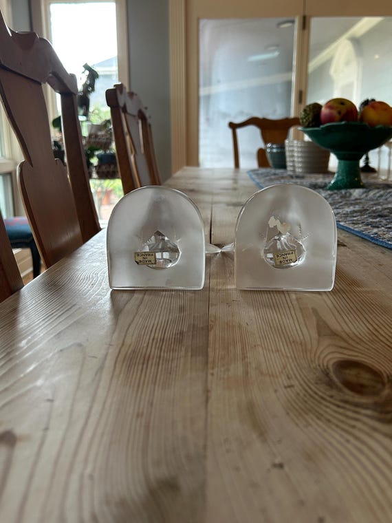 Lalique France Crystal Hirondelle Swallow Bird Sculpture Bookends