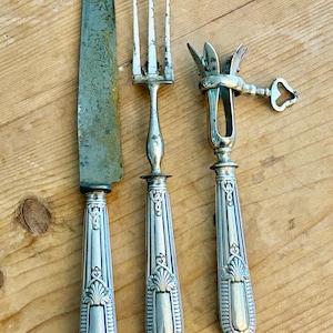 French Carving Set Silver & Carbon Steel Paris Acier Forge