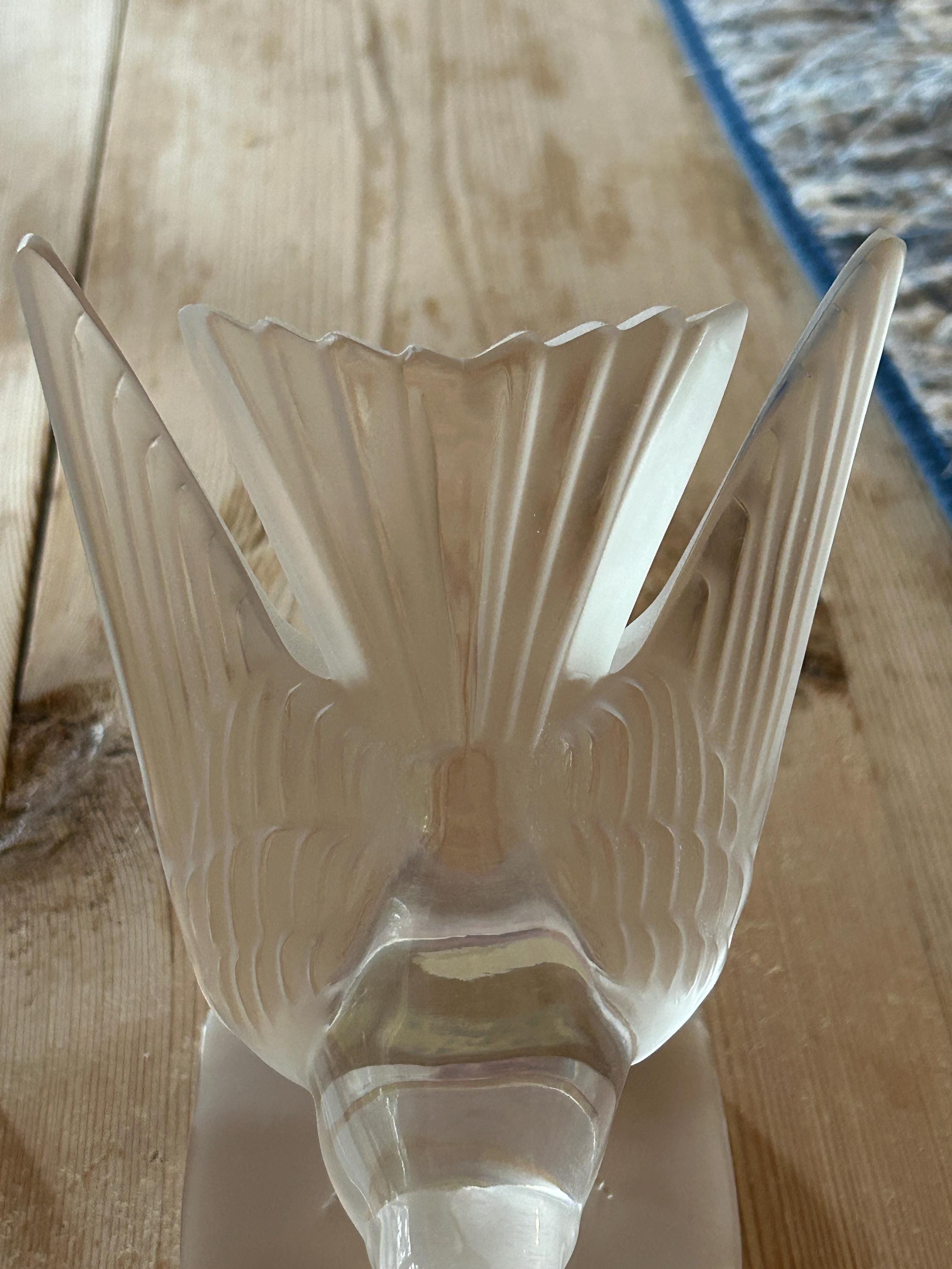 Lalique France Crystal Hirondelle Swallow Bird Sculpture Bookends