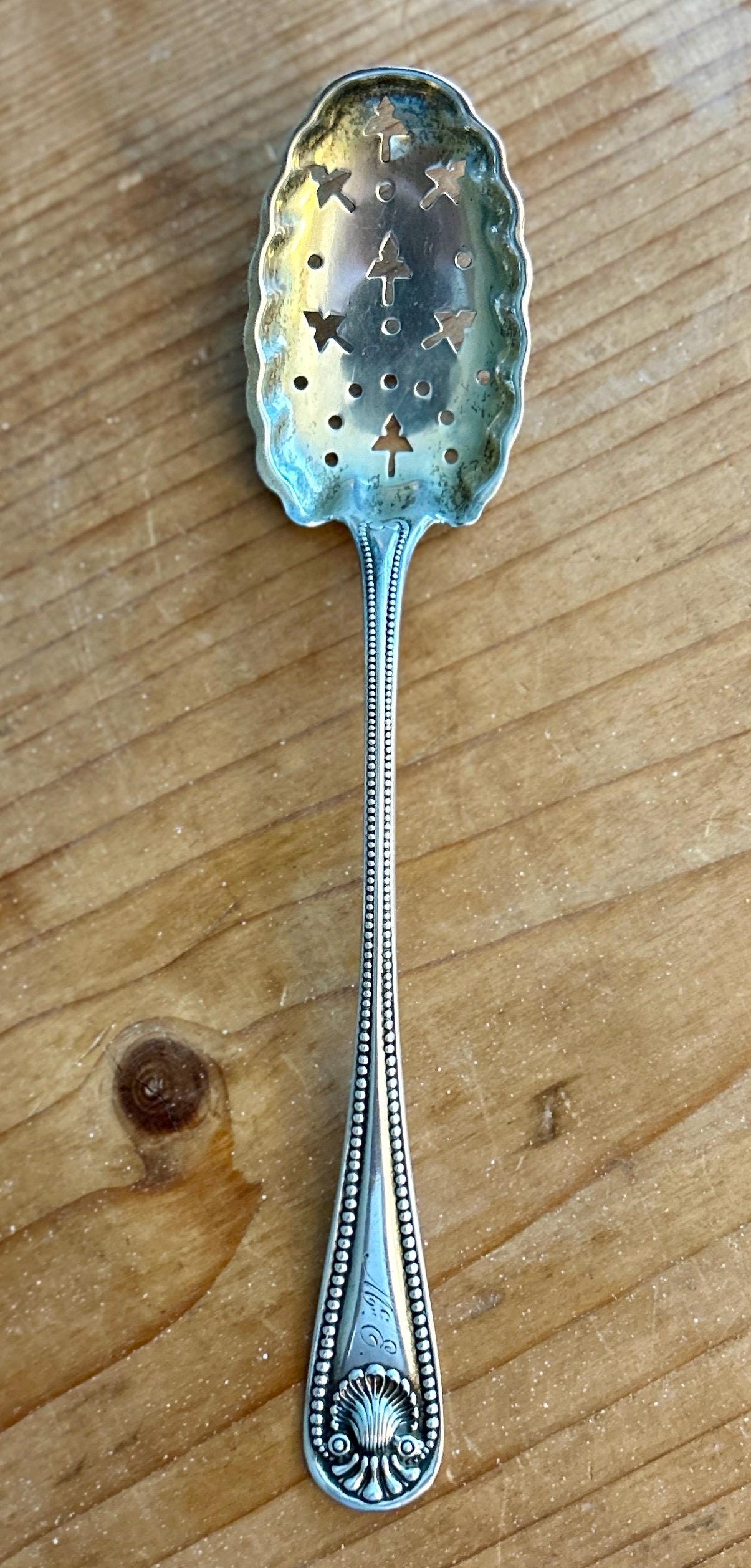 Cuillère à Olives Ancienne – Métal Argenté – Motif Rang De Perles – Occasion