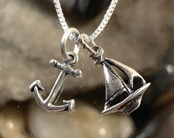Sterling Sailboat Charm Anchor Necklace,Silver Sailboat, Sterling Anchor Charm, Sterling Nautical Jewelry, Silver Nautical charm,Silver boat
