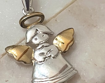 Vintage Angel Pendant,Sterling Angel Charm,Silver Christmas Angel,Sterling Angel pendant,Vintage Sterling Angel Jewelry,Guardian angel charm