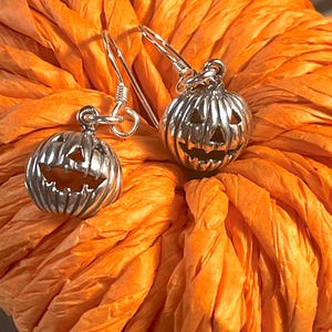 Sterling Halloween Jewelry,Pumpkin earrings Sterling Pumpkin charm Silver Halloween charm Pumpkin jewelry Jack-O-Lantern charm Fall jewelry