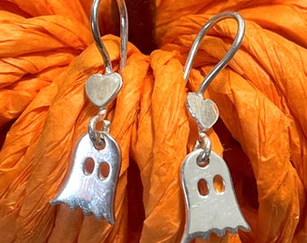 Sterling Ghost Earrings,Silver Ghost charm,Halloween Jewelry,Ghost Jewelry, Sterling Halloween Earrings,Pumpkin charm,