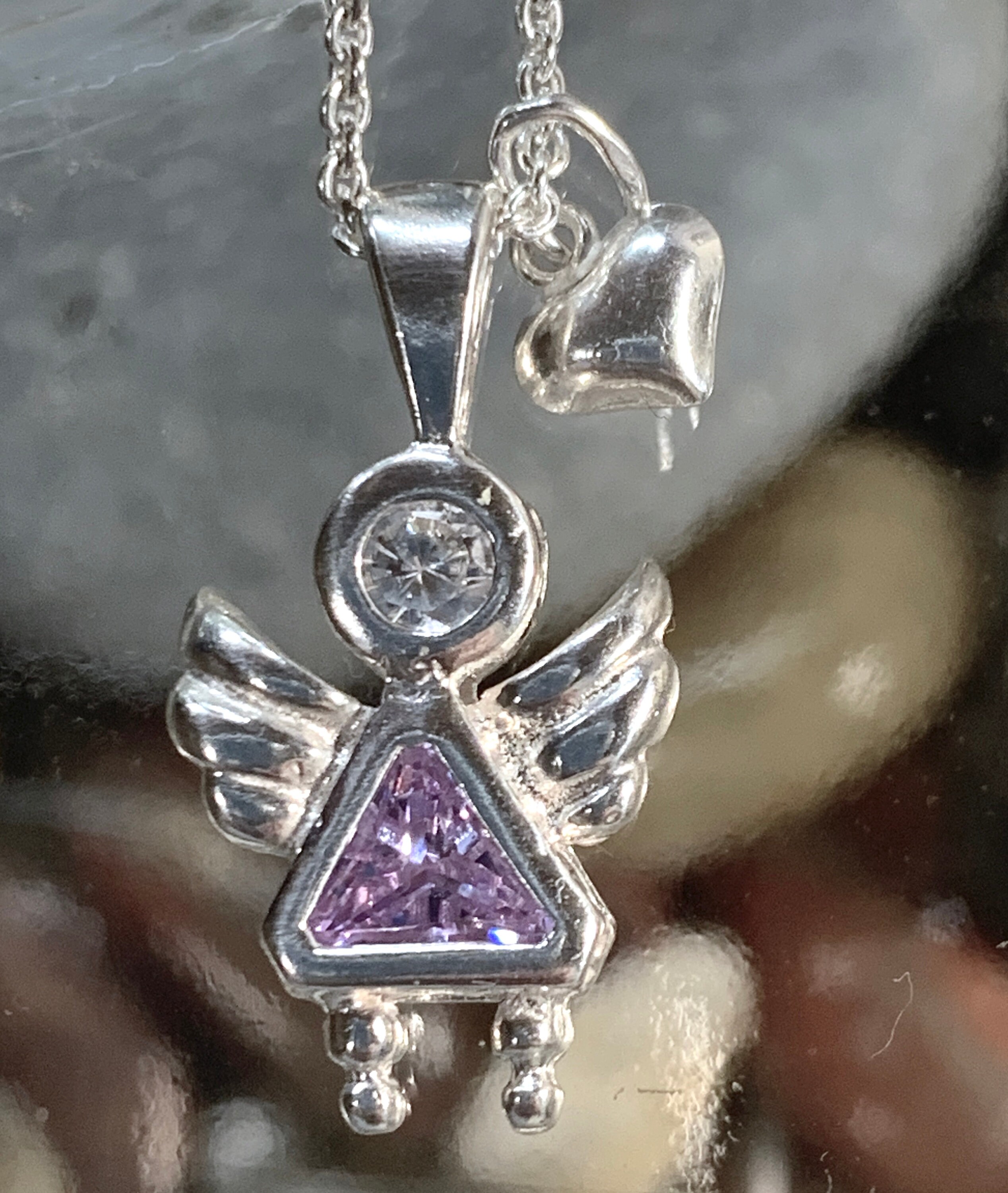 Sterling Birthstone Necklace Sterling Angel Charm Sterling