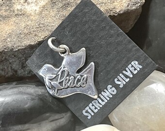 Sterling Dove charm, Silver Peace Charm,Vintage Dove charm,Christian Dove Jewelry,Christmas Dove charm,Peace on Earth