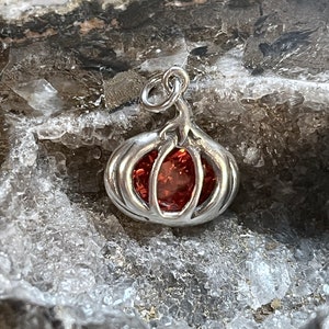 Sterling Orange CZ Pumpkin charm,Sterling pumpkin charm,Silver pumpkin charm,Sterling Halloween charm,Halloween jewelry, Sterling Fall charm