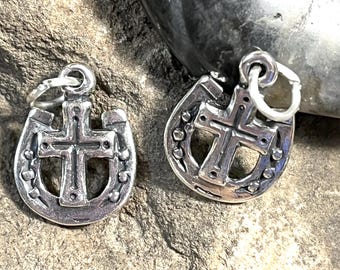 Sterling Silver Horseshoe Charm,  Horseshoe SMALL pendant, Sterling Western charm,Silver Western Jewelry, Sterling Horseshoe and Cross charm