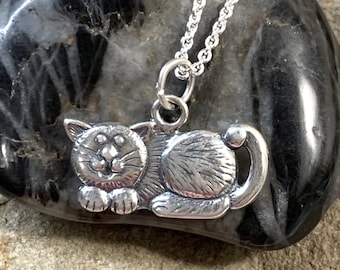 Sterling Silver Cat Charm, Fat Cat Sterling silver Charm, Cheshire cat charm,Silver Cat jewelry, Sterling Pet Cat charm,Vintage Cat Charm