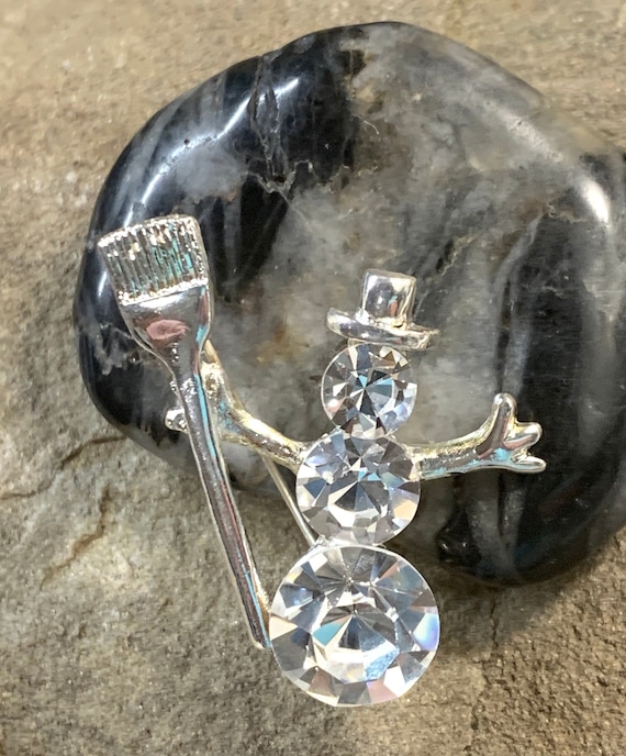 Vintage Crystal Snowman Pin, Snowman Jewelry, Snow