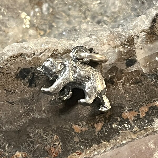 Sterling 3D Bear charm, Silver Small Bear Charm,Sterling Bear Charm,Bear Mascot charm,Walking Grizzly Bear Charm,Sterling Grizzly Bear charm