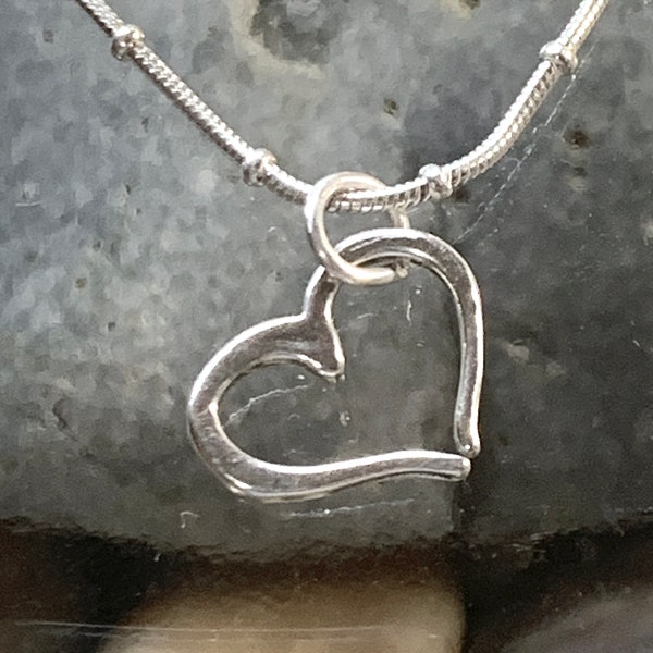 Sterling Heart Necklace, Sterling Open Heart Pendant, Valentine Necklace, Sterling floating heart, Silver Heart chain,Sterling Heart Charm